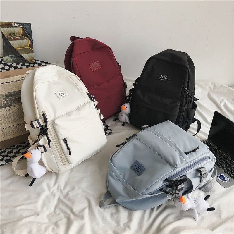 image-School Season New Fashion Backpack Fresh Middle School Students Korean Casual Solid Color Backpack