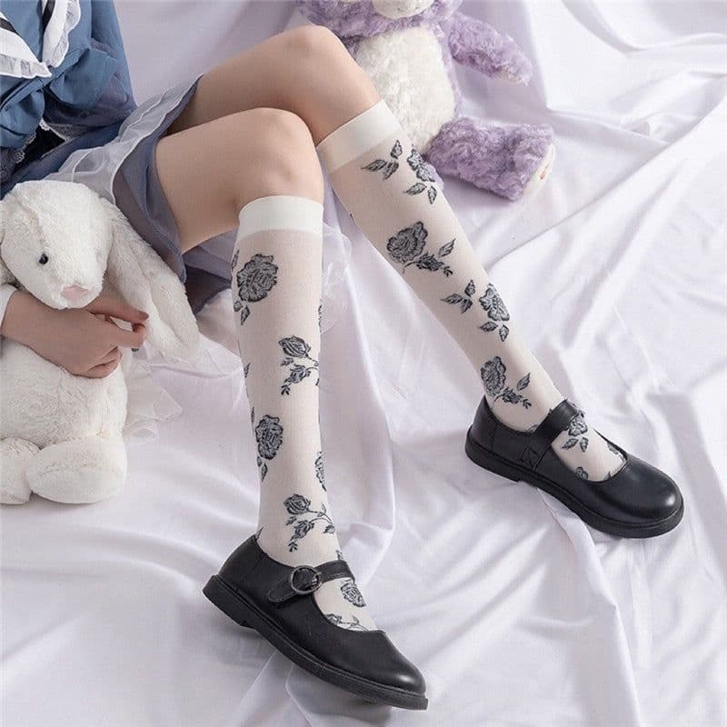image-Retro Rose Calf Cute Stockings Summer Thin Stockings