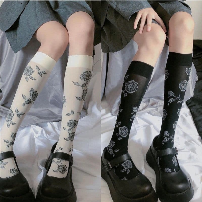 image-Retro Rose Calf Cute Stockings Summer Thin Stockings