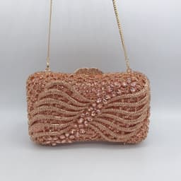 image-Bow Ribbon Diamond Evening Bag Hollow Rhinestone Banquet European And American Clutch