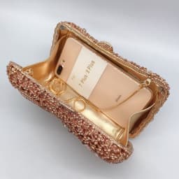 image-Bow Ribbon Diamond Evening Bag Hollow Rhinestone Banquet European And American Clutch