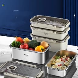 image-Stainless Steel Crisper Sealed Date Food Grade Lunch Box Refrigerator Frozen Household Dumplings Wonton Storage