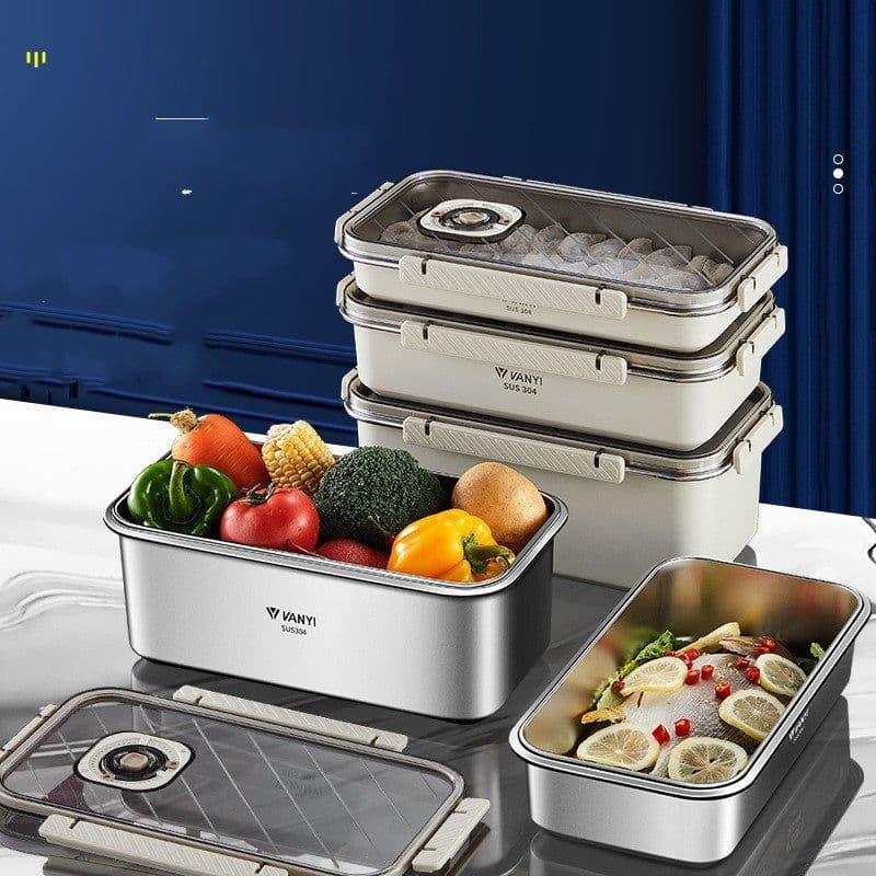 image-Stainless Steel Crisper Sealed Date Food Grade Lunch Box Refrigerator Frozen Household Dumplings Wonton Storage
