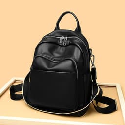 image-Leather Backpack Women's New First Layer Cowhide Simple All-match