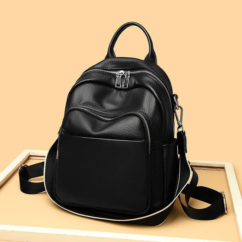 image-Leather Backpack Women's New First Layer Cowhide Simple All-match