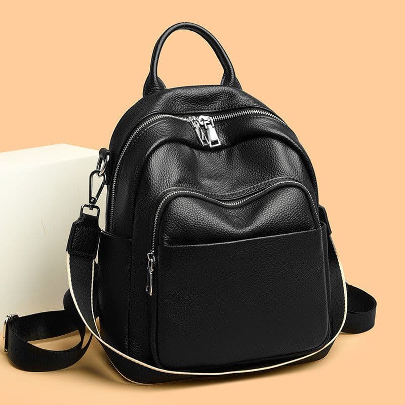image-Leather Backpack Women's New First Layer Cowhide Simple All-match