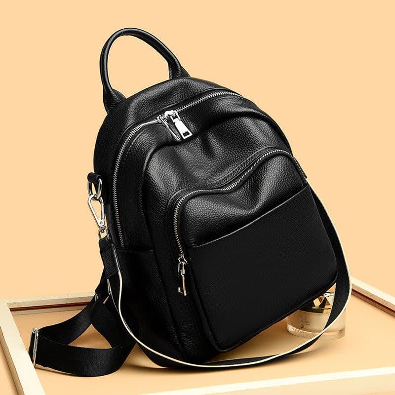 image-Leather Backpack Women's New First Layer Cowhide Simple All-match