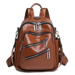 image-Women's Multi-functional Messenger Bag Soft Leather Lightweight Waterproof Large Capacity Backpack