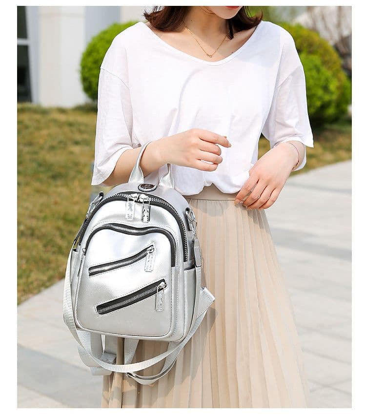 image-Women's Multi-functional Messenger Bag Soft Leather Lightweight Waterproof Large Capacity Backpack