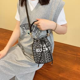 image-Fashion Alphabet Bucket Bag Retro Portable Messenger Bag