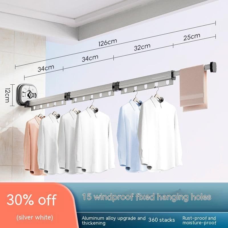 image-Suction Cup Folding Clothes Hanger Indoor Home Balcony Aluminum Retractable Drying Rack No Punching Folding Clothes Hanger