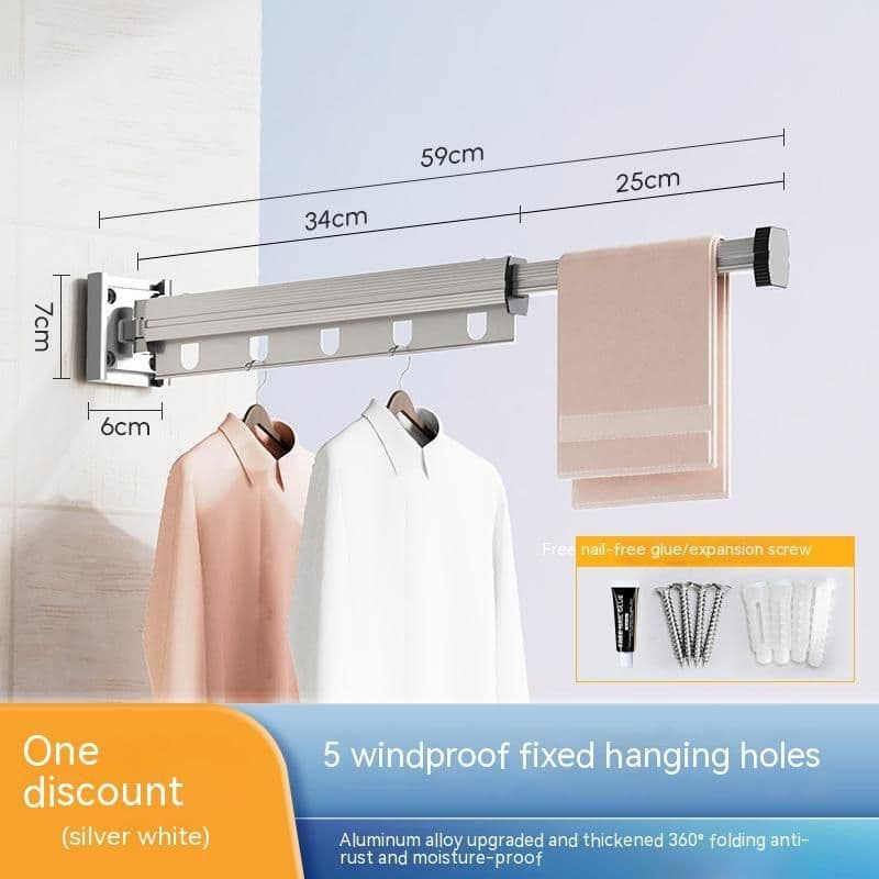 image-Suction Cup Folding Clothes Hanger Indoor Home Balcony Aluminum Retractable Drying Rack No Punching Folding Clothes Hanger