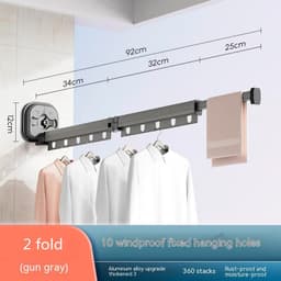 image-Suction Cup Folding Clothes Hanger Indoor Home Balcony Aluminum Retractable Drying Rack No Punching Folding Clothes Hanger