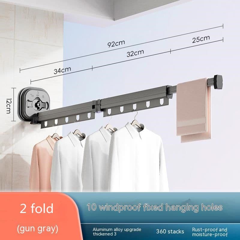 image-Suction Cup Folding Clothes Hanger Indoor Home Balcony Aluminum Retractable Drying Rack No Punching Folding Clothes Hanger