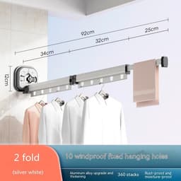 image-Suction Cup Folding Clothes Hanger Indoor Home Balcony Aluminum Retractable Drying Rack No Punching Folding Clothes Hanger