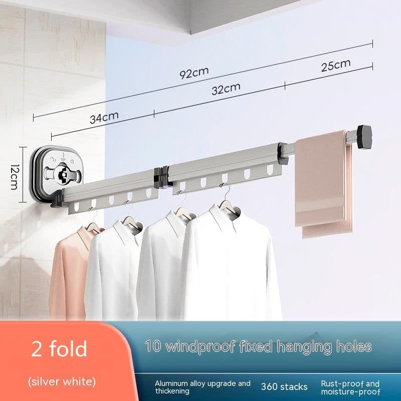 image-Suction Cup Folding Clothes Hanger Indoor Home Balcony Aluminum Retractable Drying Rack No Punching Folding Clothes Hanger