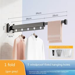 image-Suction Cup Folding Clothes Hanger Indoor Home Balcony Aluminum Retractable Drying Rack No Punching Folding Clothes Hanger