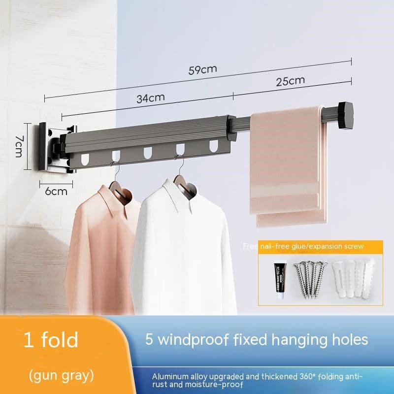 image-Suction Cup Folding Clothes Hanger Indoor Home Balcony Aluminum Retractable Drying Rack No Punching Folding Clothes Hanger