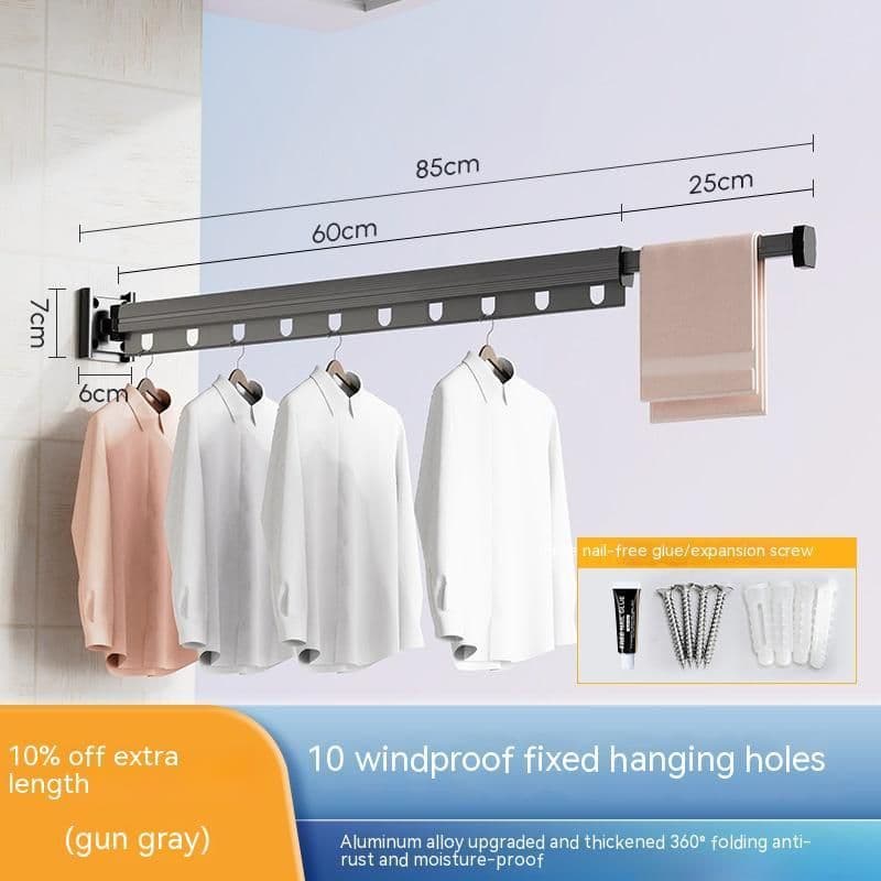 image-Suction Cup Folding Clothes Hanger Indoor Home Balcony Aluminum Retractable Drying Rack No Punching Folding Clothes Hanger