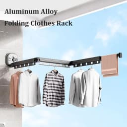 image-Suction Cup Folding Clothes Hanger Indoor Home Balcony Aluminum Retractable Drying Rack No Punching Folding Clothes Hanger