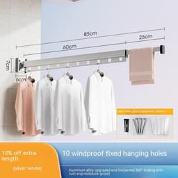 image-Suction Cup Folding Clothes Hanger Indoor Home Balcony Aluminum Retractable Drying Rack No Punching Folding Clothes Hanger