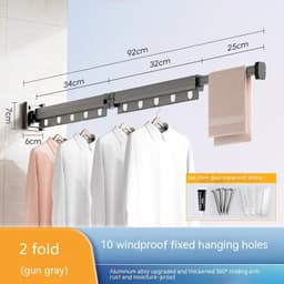 image-Suction Cup Folding Clothes Hanger Indoor Home Balcony Aluminum Retractable Drying Rack No Punching Folding Clothes Hanger