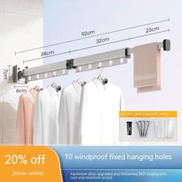 image-Suction Cup Folding Clothes Hanger Indoor Home Balcony Aluminum Retractable Drying Rack No Punching Folding Clothes Hanger