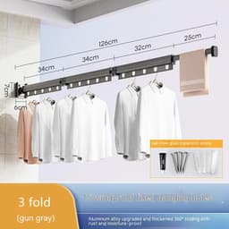 image-Suction Cup Folding Clothes Hanger Indoor Home Balcony Aluminum Retractable Drying Rack No Punching Folding Clothes Hanger