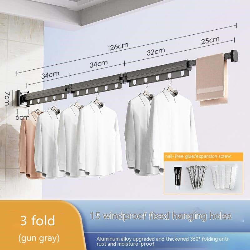 image-Suction Cup Folding Clothes Hanger Indoor Home Balcony Aluminum Retractable Drying Rack No Punching Folding Clothes Hanger