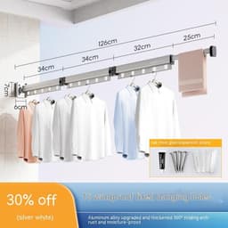 image-Suction Cup Folding Clothes Hanger Indoor Home Balcony Aluminum Retractable Drying Rack No Punching Folding Clothes Hanger
