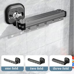 image-Suction Cup Folding Clothes Hanger Indoor Home Balcony Aluminum Retractable Drying Rack No Punching Folding Clothes Hanger