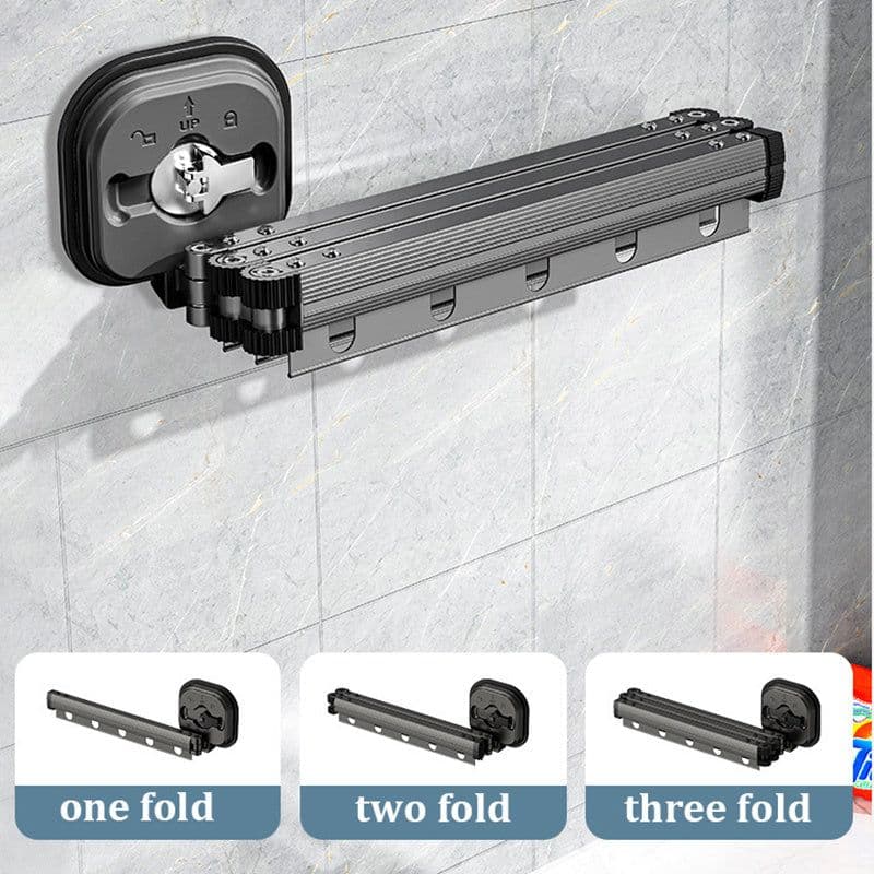 image-Suction Cup Folding Clothes Hanger Indoor Home Balcony Aluminum Retractable Drying Rack No Punching Folding Clothes Hanger