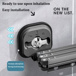 image-Suction Cup Folding Clothes Hanger Indoor Home Balcony Aluminum Retractable Drying Rack No Punching Folding Clothes Hanger