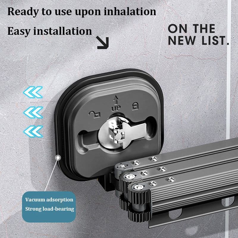 image-Suction Cup Folding Clothes Hanger Indoor Home Balcony Aluminum Retractable Drying Rack No Punching Folding Clothes Hanger