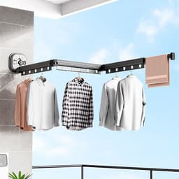 image-Suction Cup Folding Clothes Hanger Indoor Home Balcony Aluminum Retractable Drying Rack No Punching Folding Clothes Hanger