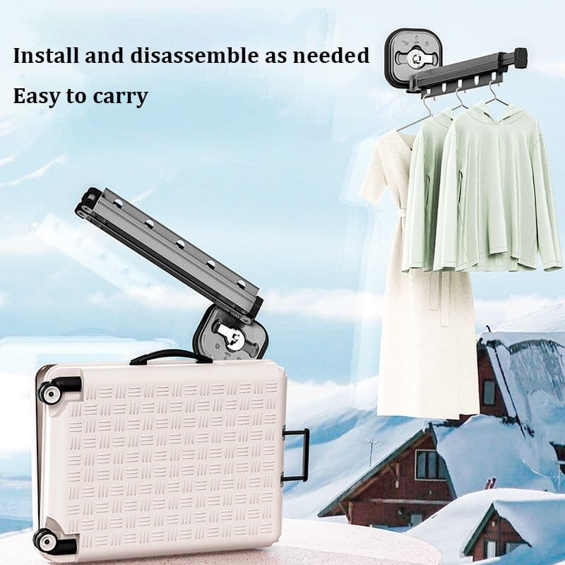 image-Suction Cup Folding Clothes Hanger Indoor Home Balcony Aluminum Retractable Drying Rack No Punching Folding Clothes Hanger