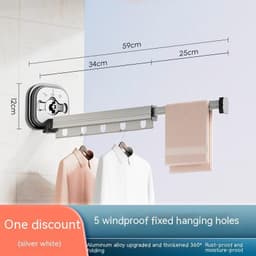 image-Suction Cup Folding Clothes Hanger Indoor Home Balcony Aluminum Retractable Drying Rack No Punching Folding Clothes Hanger