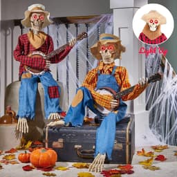 image-Halloween Luminous Skull Skeleton Decoration Guitarist Skeletons With Light Up Eye Horror Glowing Skeleton For Halloween Party Decor