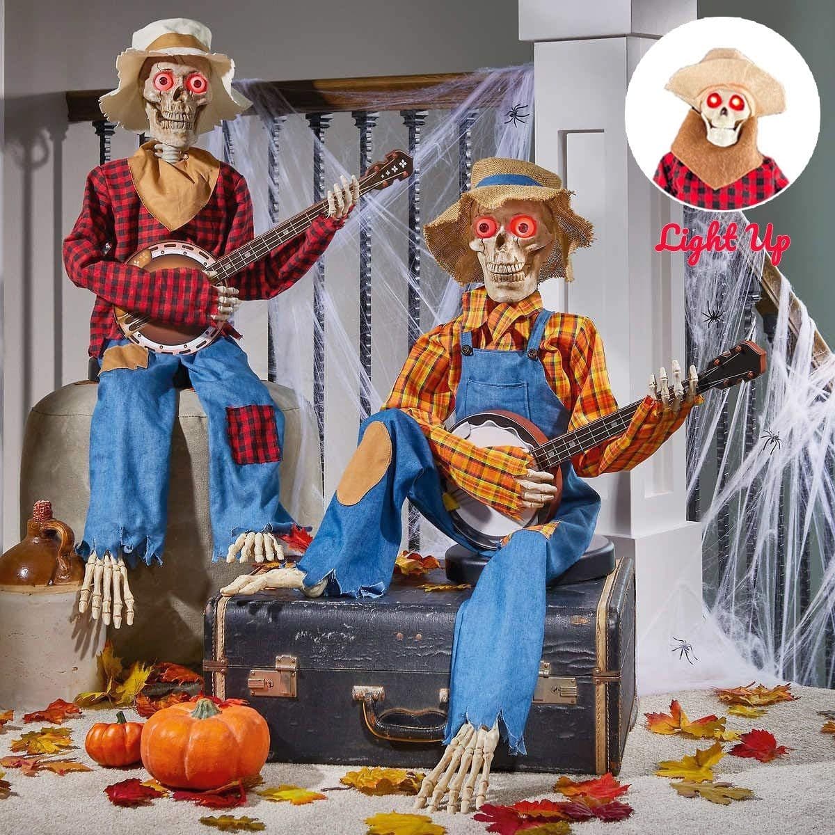 image-Halloween Luminous Skull Skeleton Decoration Guitarist Skeletons With Light Up Eye Horror Glowing Skeleton For Halloween Party Decor