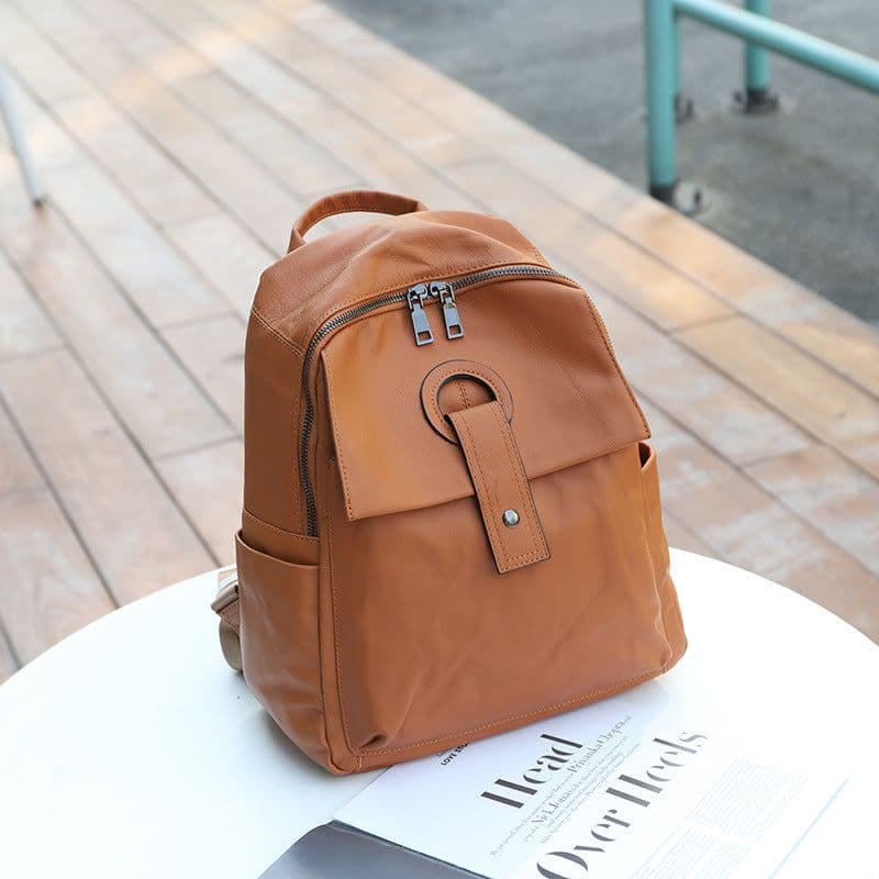 image-Women's Genuine Leather Fashion Large Capacity Shoulder Backpack