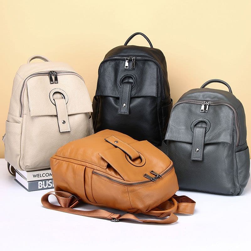 image-Women's Genuine Leather Fashion Large Capacity Shoulder Backpack