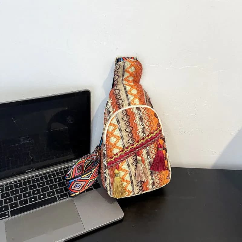 image-Shoulder Messenger Bag Internet Celebrity Minimalist Ethnic Style Small Bag Textured Chest Bag Women's Bag