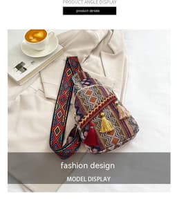image-Shoulder Messenger Bag Internet Celebrity Minimalist Ethnic Style Small Bag Textured Chest Bag Women's Bag