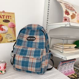 image-Retro Easy Matching Woolen Checked Backpack