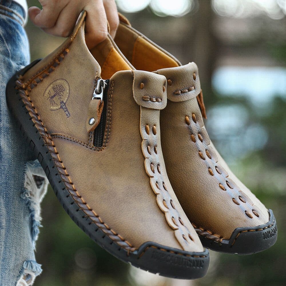 image-Men's Fleece-lined Cotton-padded Shoes Plus Size Zipper Dr Martens Boots Outdoor