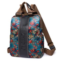 image-Retro Printed Wear-resistant Splash Proof Large Capacity Stitching Backpack For Women