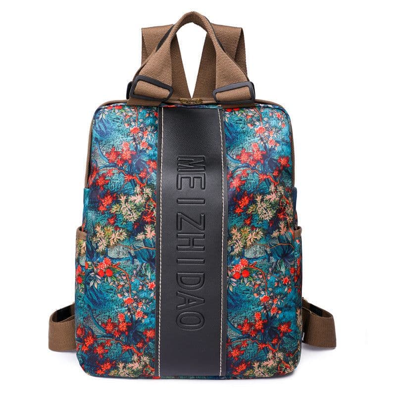 image-Retro Printed Wear-resistant Splash Proof Large Capacity Stitching Backpack For Women