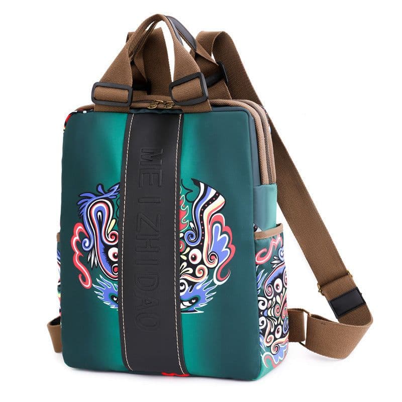 image-Retro Printed Wear-resistant Splash Proof Large Capacity Stitching Backpack For Women