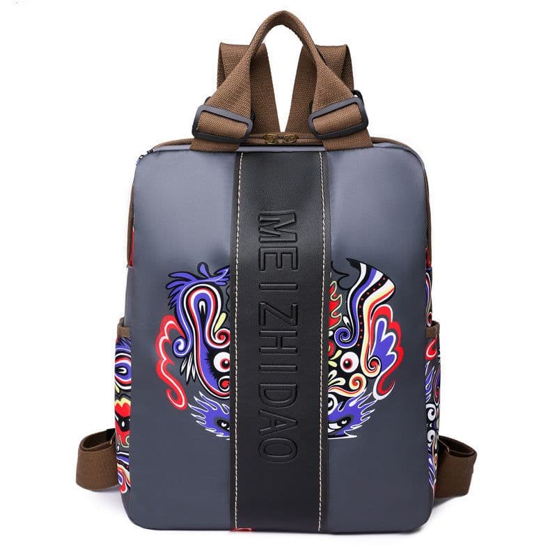 image-Retro Printed Wear-resistant Splash Proof Large Capacity Stitching Backpack For Women
