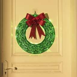 image-Christmas Garland 50CM Luminous LED Warm Light Metal Luminous Wreath With Big Bowknot Christmas Front Door Home Holiday Party Door Hanging Decor